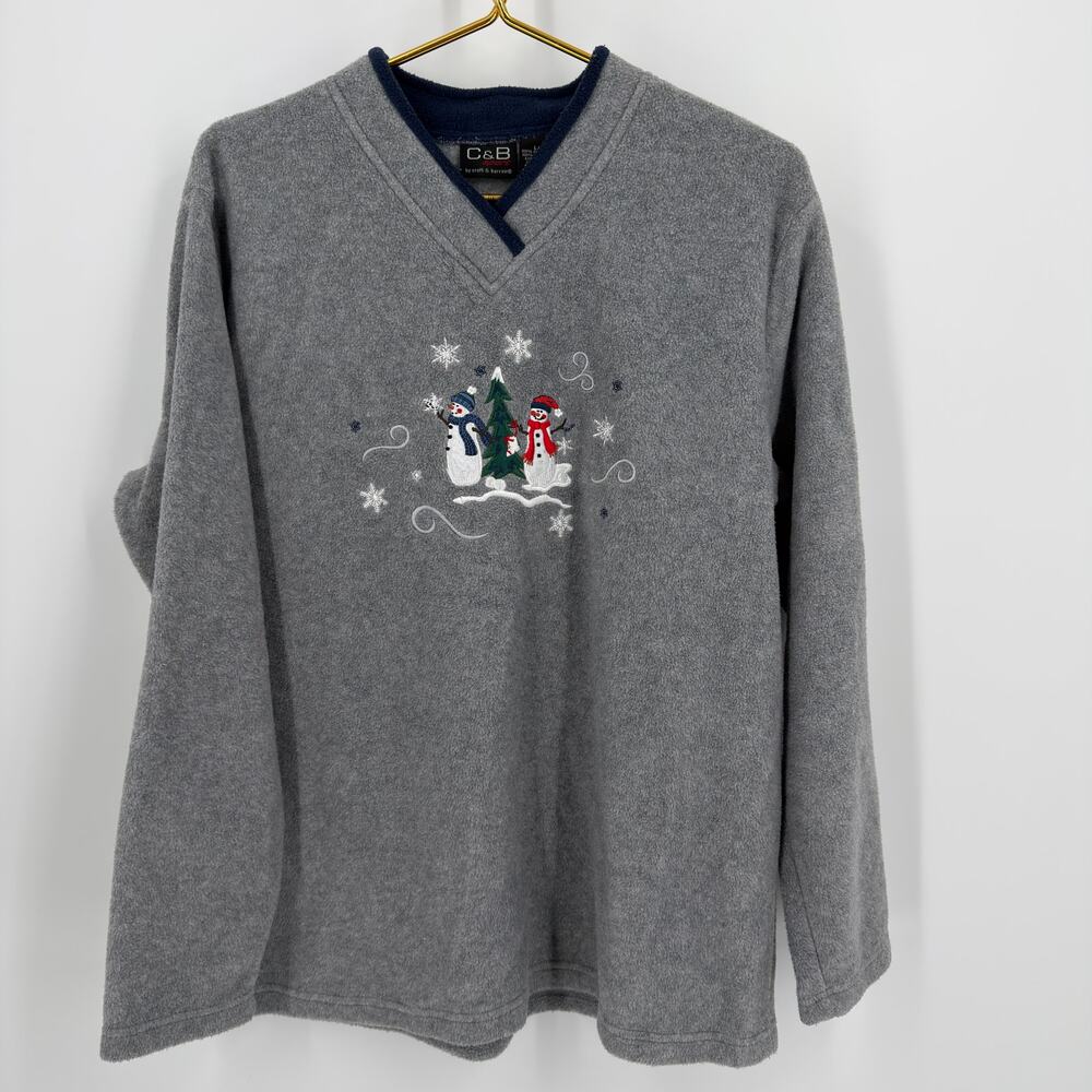 Croft & Barrow Fleece Pullover Snowman Embroidered 90s Vintage Women Large Gray